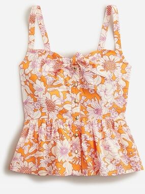 J. Crew Tie-front button-up peplum top in floral cotton poplin